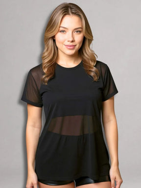 Camisa Moda Fitness Tule Luxo Tendência Tule S/Manga Preto