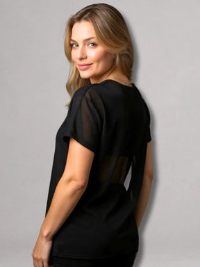Camisa Moda Fitness Tule Luxo Tendência Tule S/Manga Preto