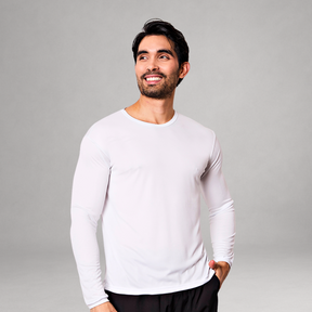 Camiseta Manga Longa Branca Dry Fit Proteção UV Masculina