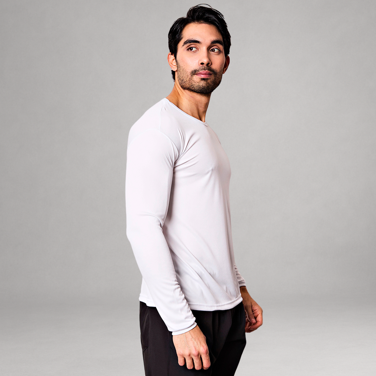 Camiseta Manga Longa Branca Dry Fit Proteção UV Masculina