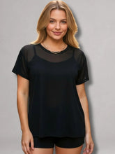 Camisa Moda Fitness Tule Luxo Tendência Tule S/Manga Preto