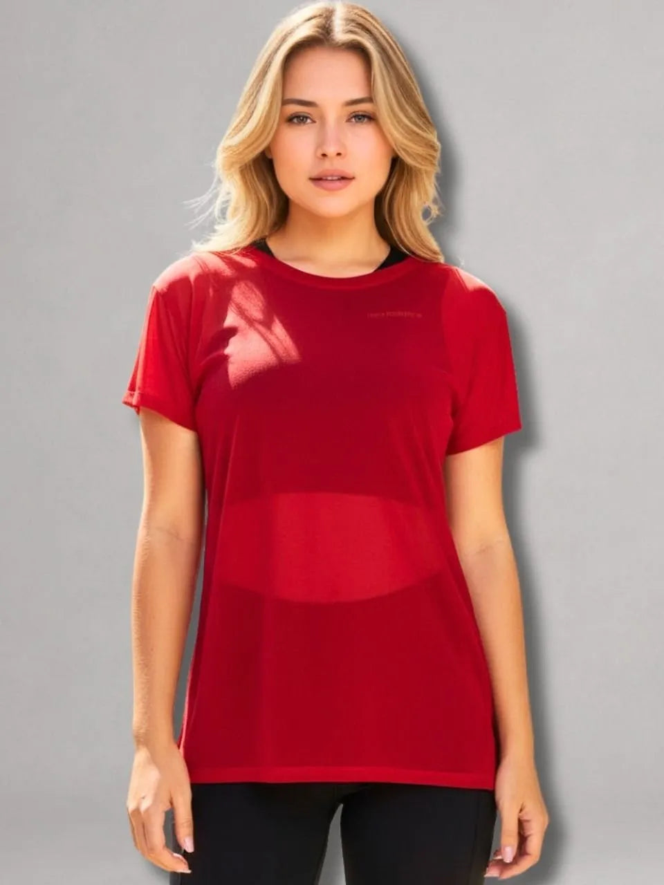 Camisa Moda Fitness Tule Luxo Tendência Tule S/Manga Vermelho