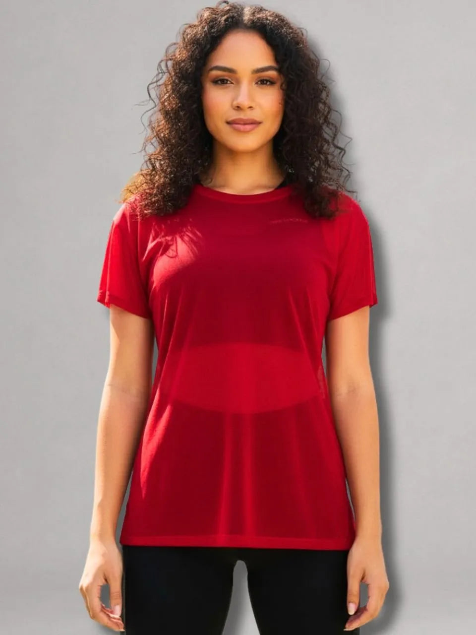 Camisa Moda Fitness Tule Luxo Tendência Tule S/Manga Vermelho