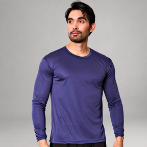 Camiseta Manga Longa Azul Dry Fit Proteção UV Masculina