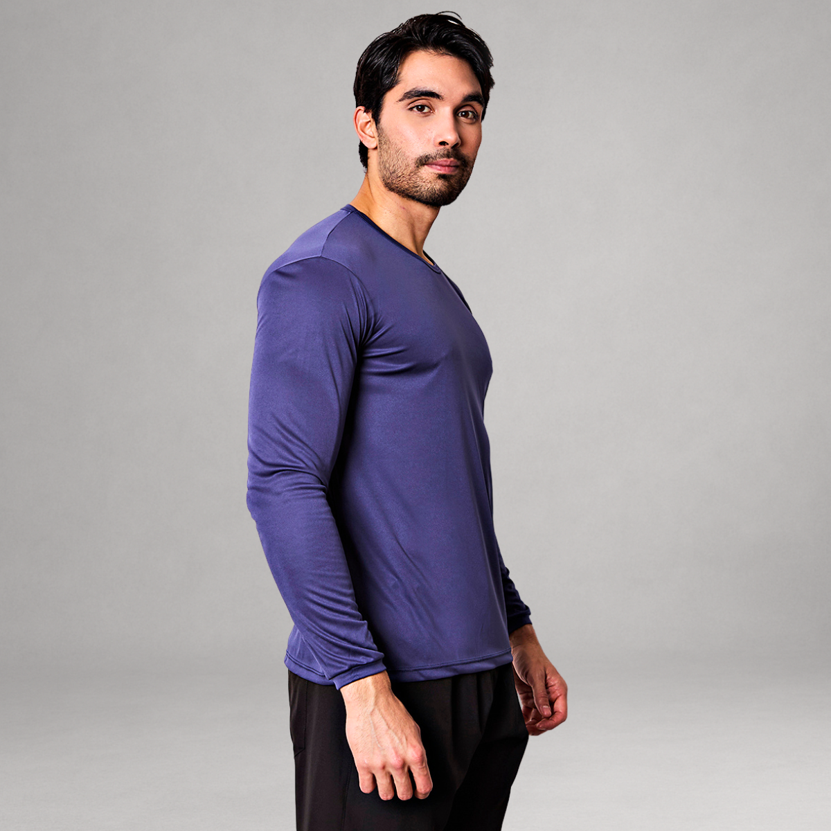 Camiseta Manga Longa Azul Dry Fit Proteção UV Masculina