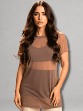 Camisa Moda Fitness Tule Luxo Tendência Tule S/Manga Marrom