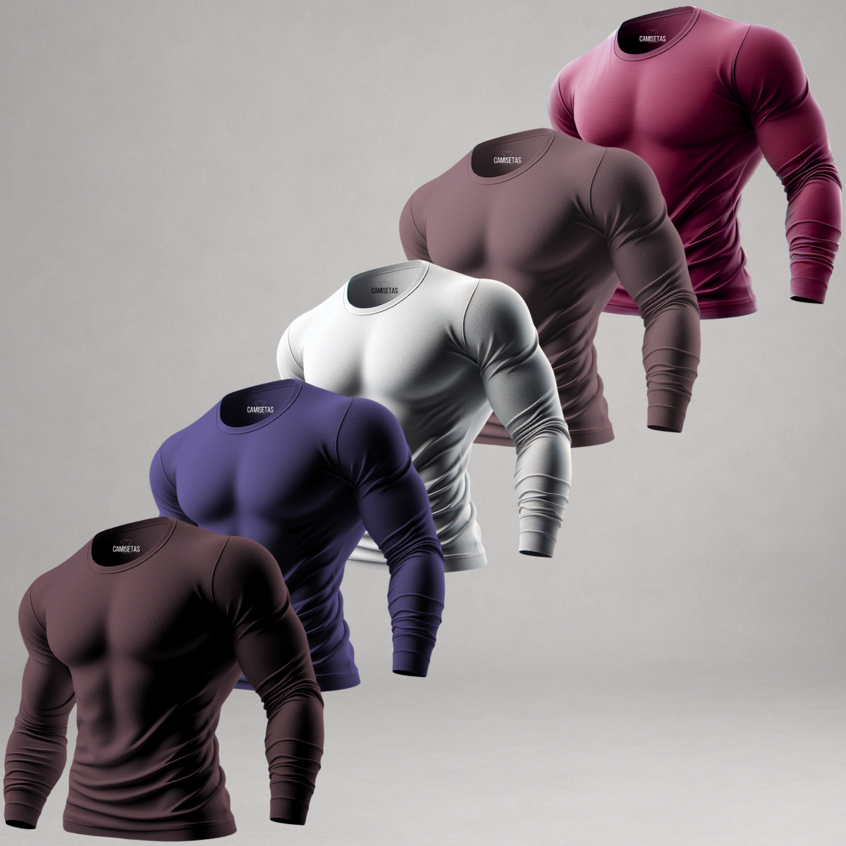 Kit 5 Camisetas Manga Longa Masculinas Dry Fit Proteção UV – Preta, Bordô, Cinza, Azul e Branca