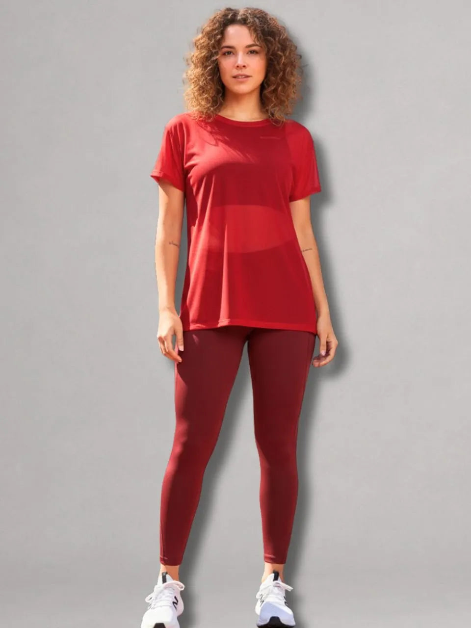 Camisa Moda Fitness Tule Luxo Tendência Tule S/Manga Vermelho