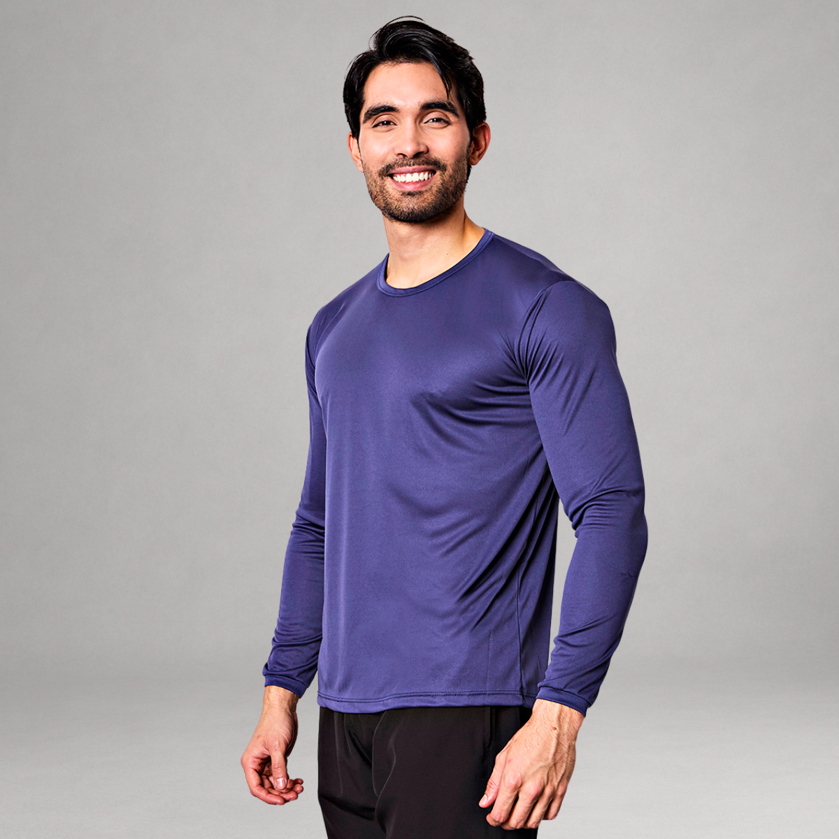 Camiseta Manga Longa Azul Dry Fit Proteção UV Masculina