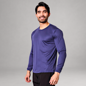 Camiseta Manga Longa Azul Dry Fit Proteção UV Masculina