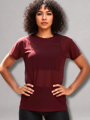Camisa Moda Fitness Tule Luxo Tendência Tule S/Manga Bordô