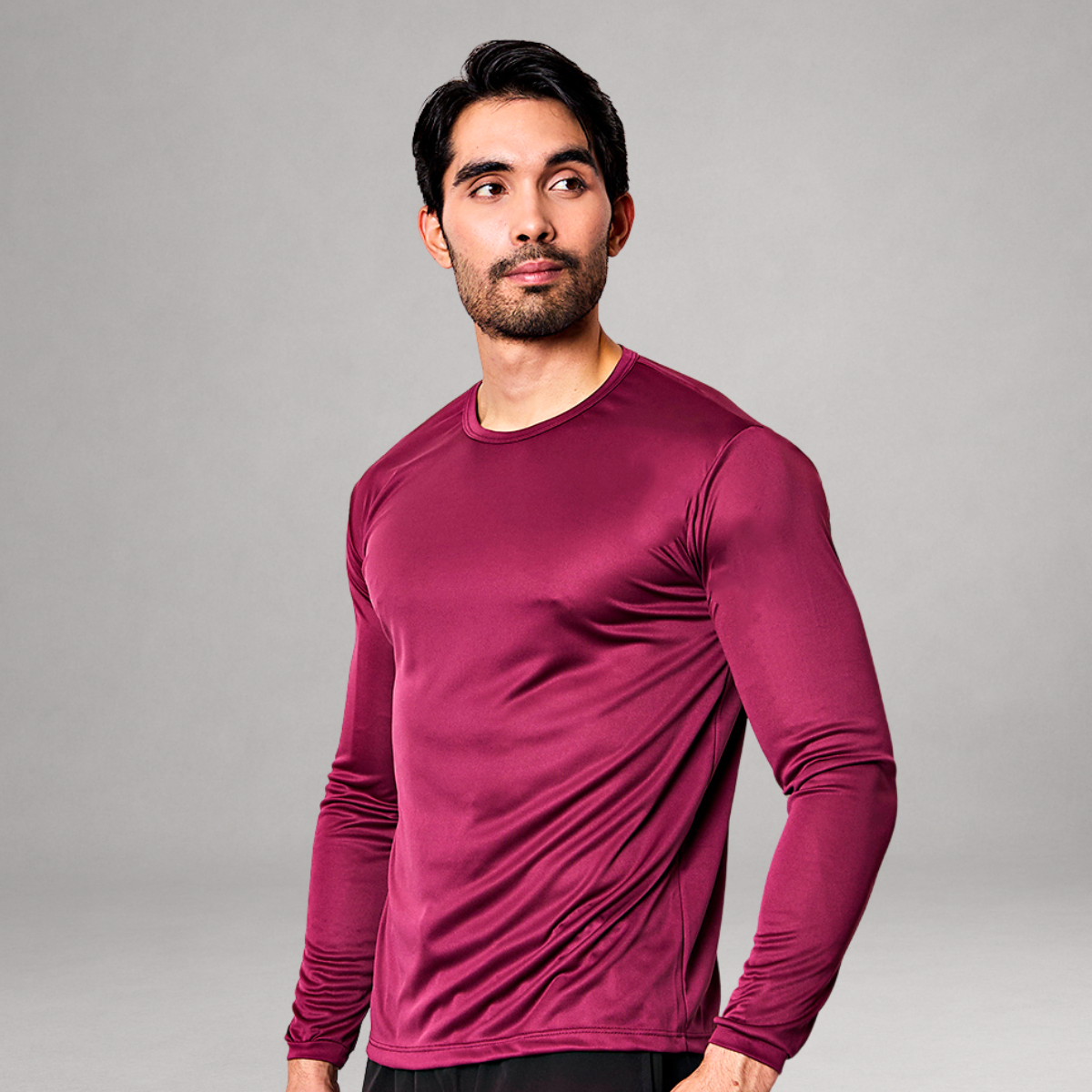 Camiseta Manga Longa Bordô Dry Fit Proteção UV Masculina