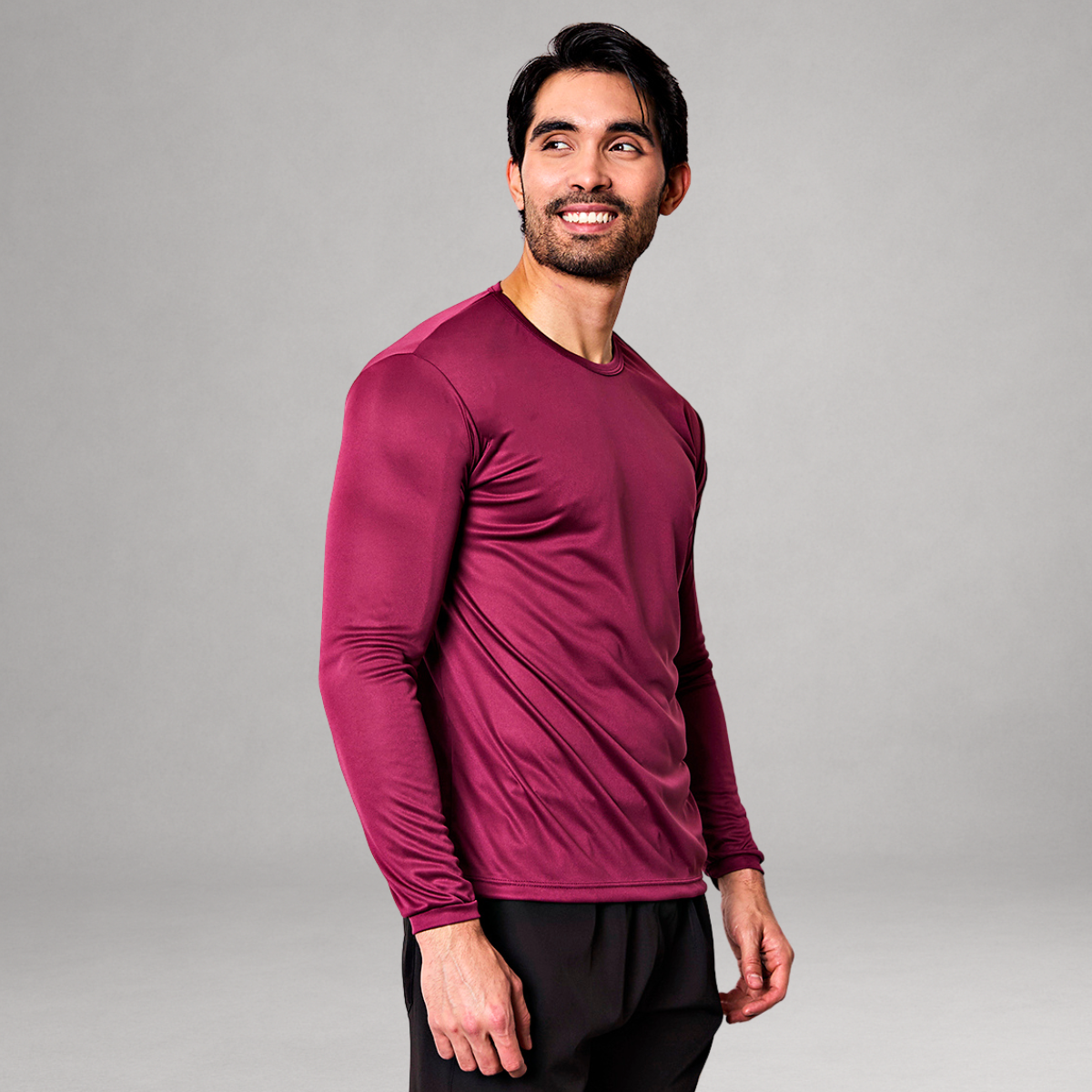 Camiseta Manga Longa Bordô Dry Fit Proteção UV Masculina