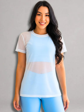 Camisa Moda Fitness Tule Luxo Tendência Tule S/Manga Branco