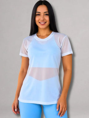 Camisa Moda Fitness Tule Luxo Tendência Tule S/Manga Branco