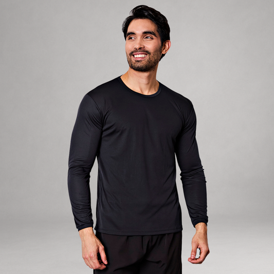 Camiseta Manga Longa Preta Dry Fit Proteção UV Masculina