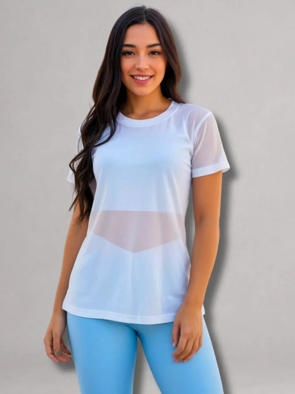 Camisa Moda Fitness Tule Luxo Tendência Tule S/Manga Branco