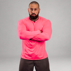Camiseta Manga Longa Rosa Neon Dry Fit Proteção UV Masculina