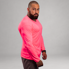 Camiseta Manga Longa Rosa Neon Dry Fit Proteção UV Masculina