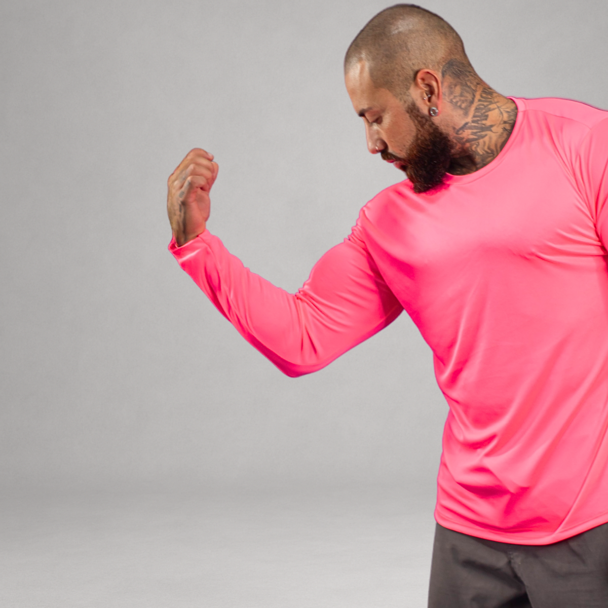 Camiseta Manga Longa Rosa Neon Dry Fit Proteção UV Masculina