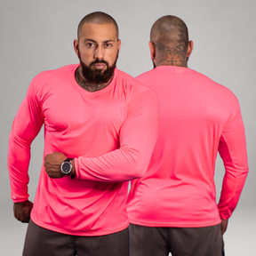 Camiseta Manga Longa Rosa Neon Dry Fit Proteção UV Masculina