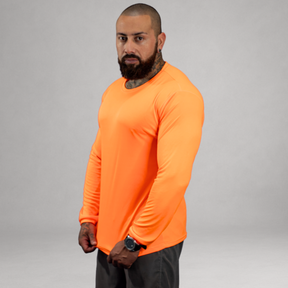 Camiseta Manga Longa Laranja Neon Dry Fit Proteção UV Masculina