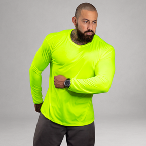 Camiseta Manga Longa Amarelo Neon Dry Fit Proteção UV Masculina