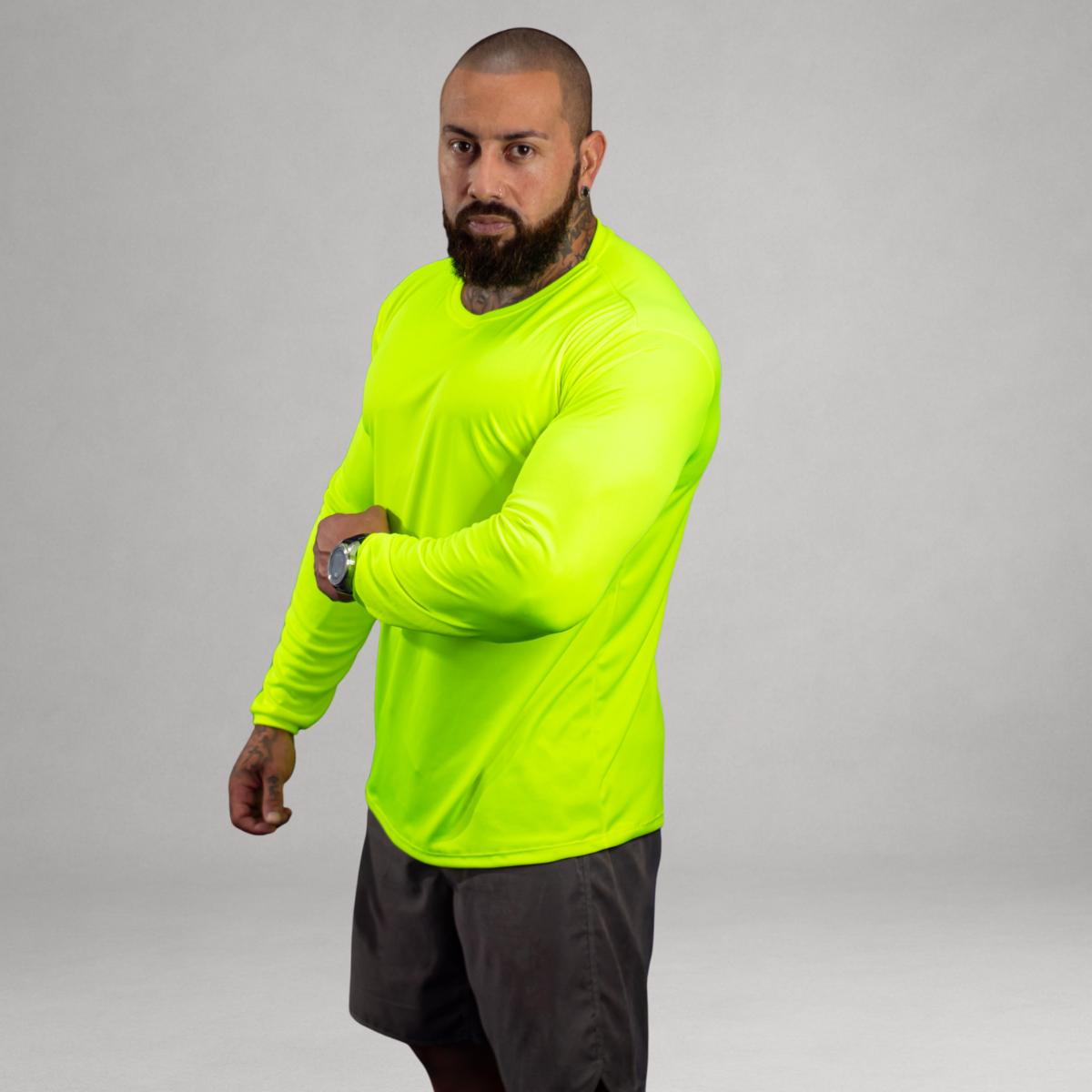 Camiseta Manga Longa Amarelo Neon Dry Fit Proteção UV Masculina