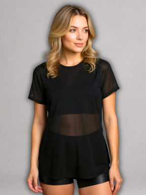 Camisa Moda Fitness Tule Luxo Tendência Tule S/Manga Preto