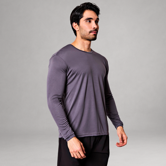 Camiseta Manga Longa Cinza Dry Fit Proteção UV Masculina