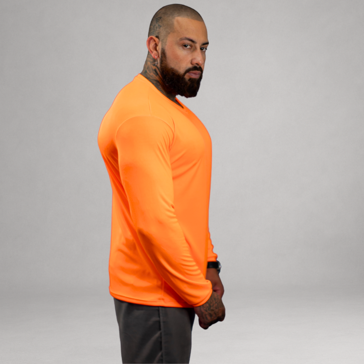 Kit 3 Camisetas Manga Longa Masculinas Dry Fit Proteção UV – Rosa Neon, Amarelo Neon e Laranja Neon
