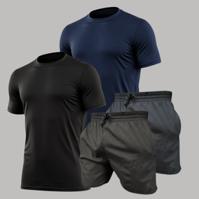 Kit 2 Camiseta Masculinas Dry Fit + 2 Bermudas Dry Fit