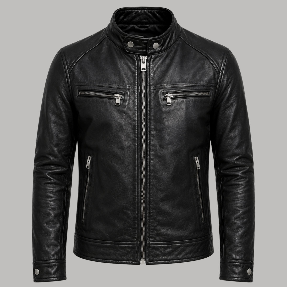 Jaqueta de Couro Masculina Preta Premium