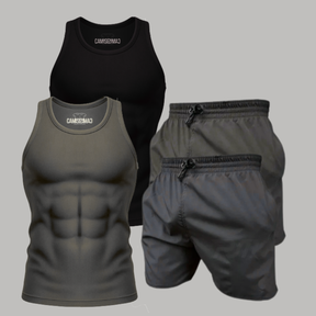 Kit 2 Regatas Masculinas Dry Fit + 2 Bermudas Dry Fit