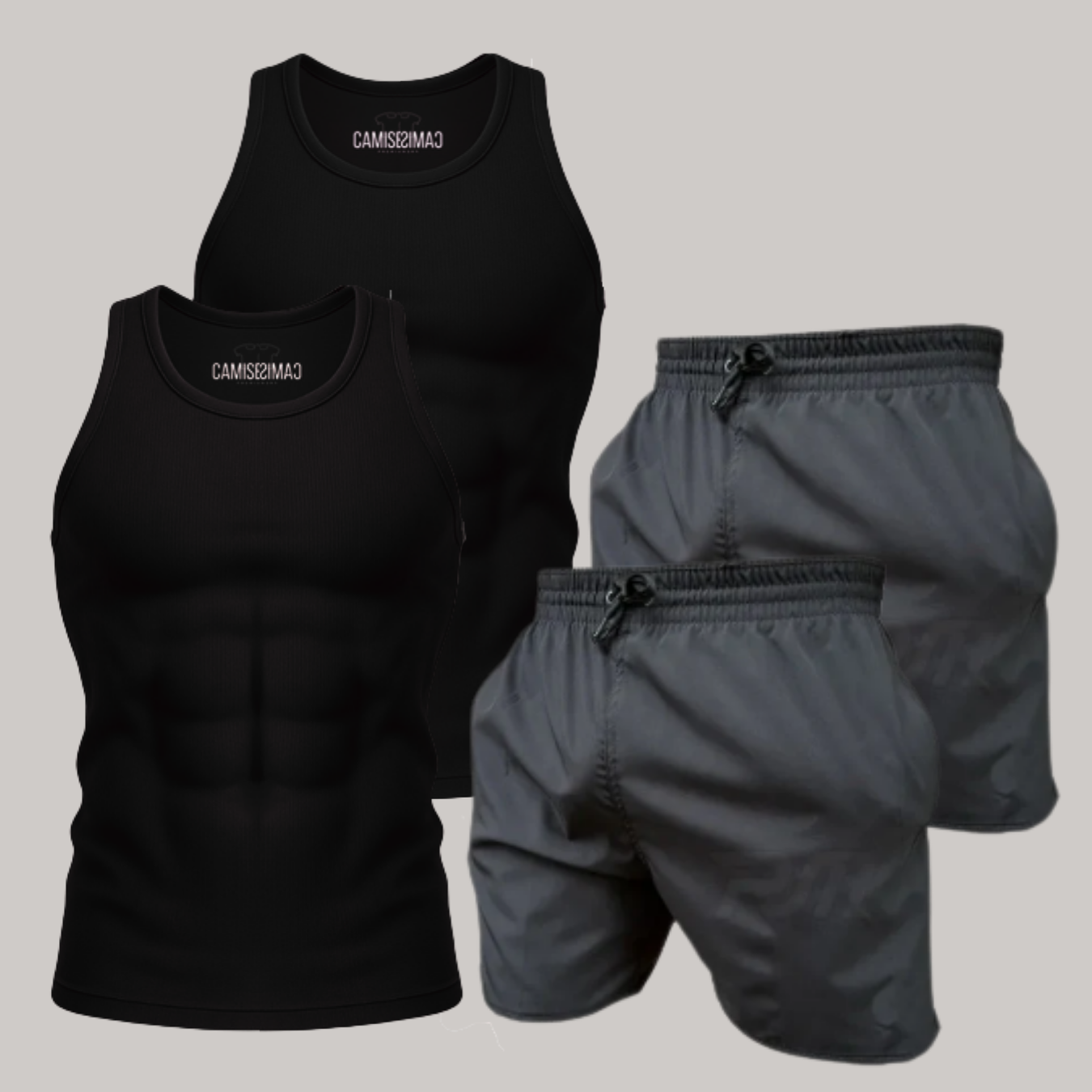 Kit 2 Regatas Masculinas Dry Fit + 2 Bermudas Dry Fit