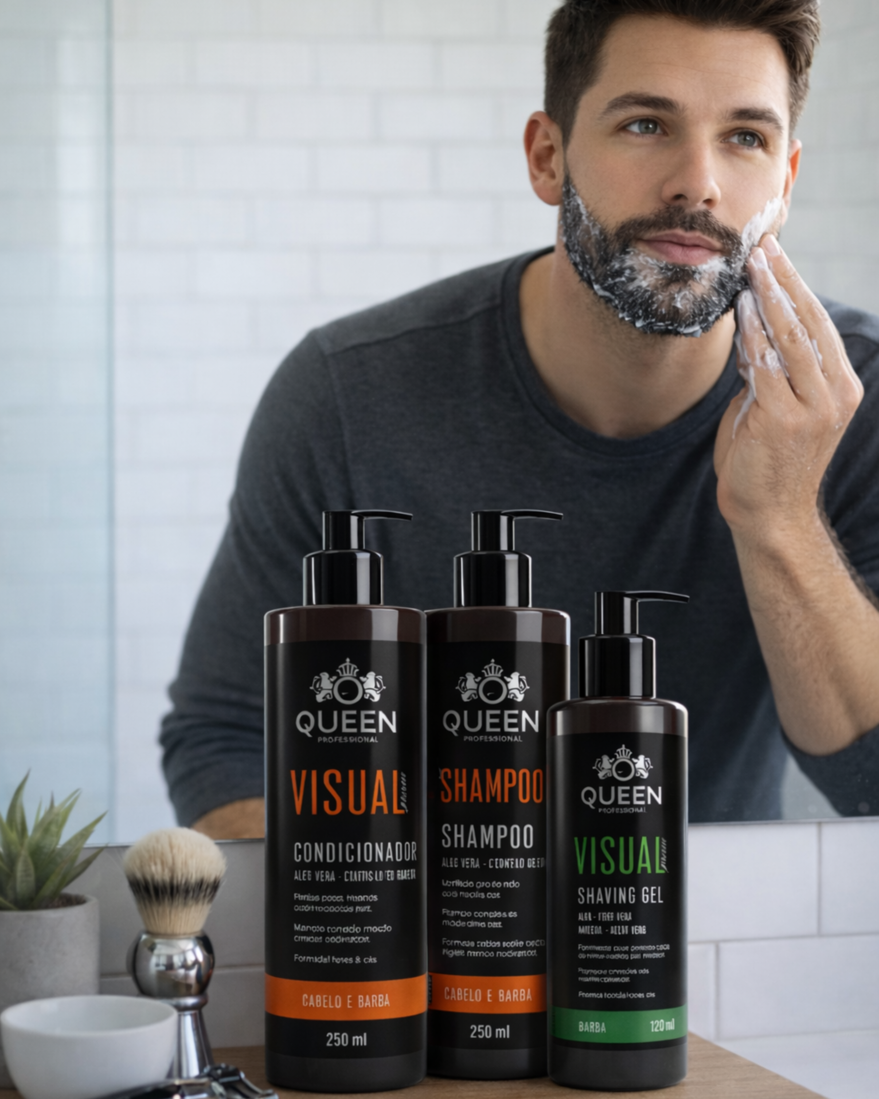 Kit Masculino Essencial – Shampoo 250ml + Condicionador 250ml + Gel de Barbear