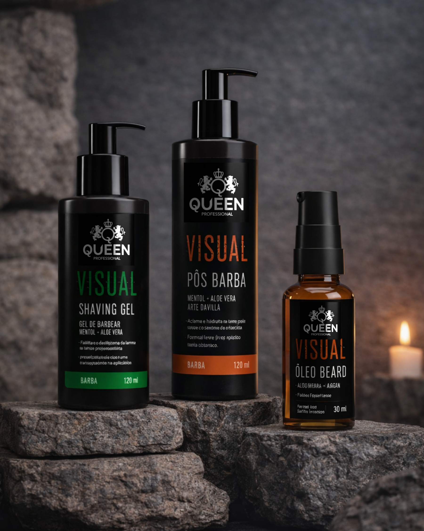 Kit Barba Completa – Gel de Barbear 120ml + Pós-Barba 120ml + Óleo para Barba 30ml