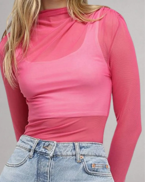Camisa Tule Manga Longa Luxo Tendência- Rosa