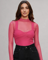 Camisa Tule Manga Longa Luxo Tendência- Rosa