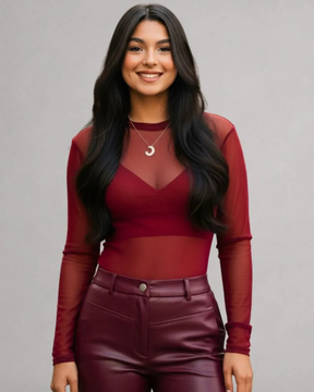 Camisa Tule Manga Longa Luxo Tendência- Bordo