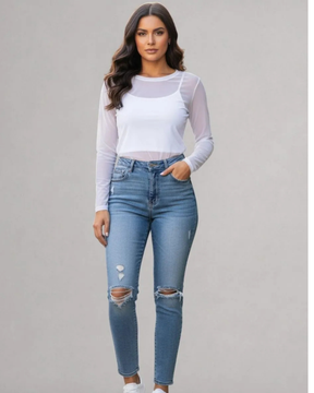 Camisa Tule Manga Longa Luxo Tendência- Branca