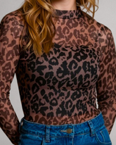 Camisa Tule Manga Longa Luxo Tendência- Estampa Onça