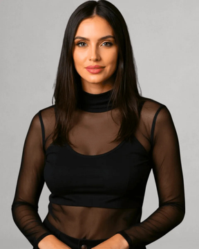 Camisa Tule Manga Longa Luxo Tendência