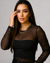 Camisa Tule Manga Longa Luxo Tendência