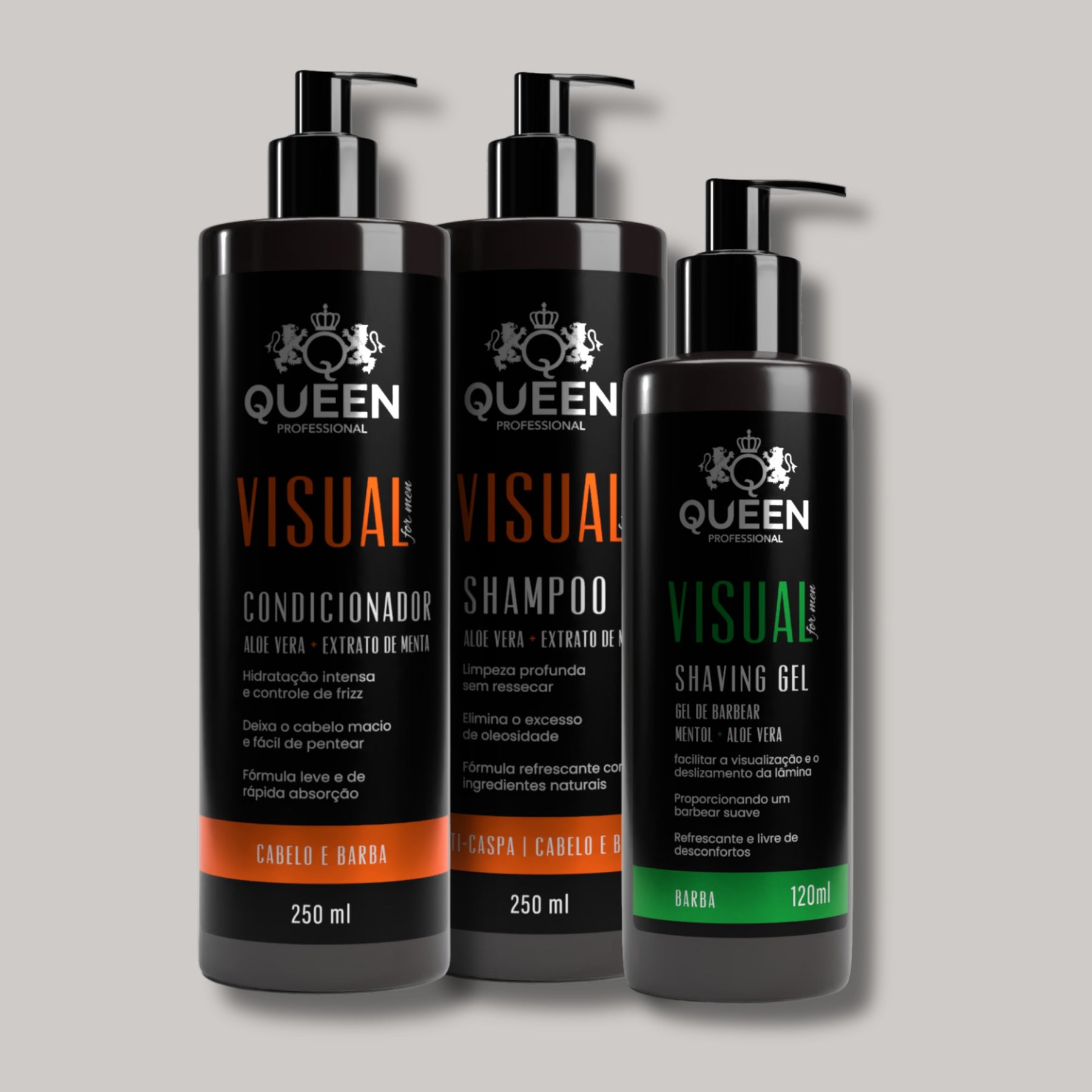 Kit Masculino Essencial – Shampoo 250ml + Condicionador 250ml + Gel de Barbear